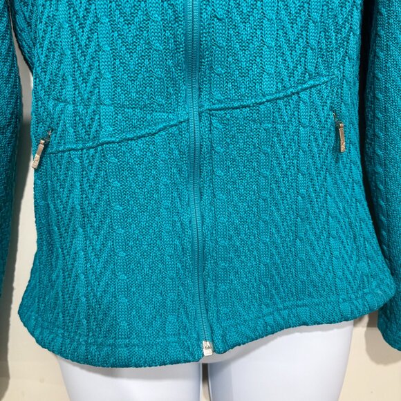 Spyder M Turquoise Blue Cable Core Full Zip Fitted Cardigan Sweater - Picture 3 of 5